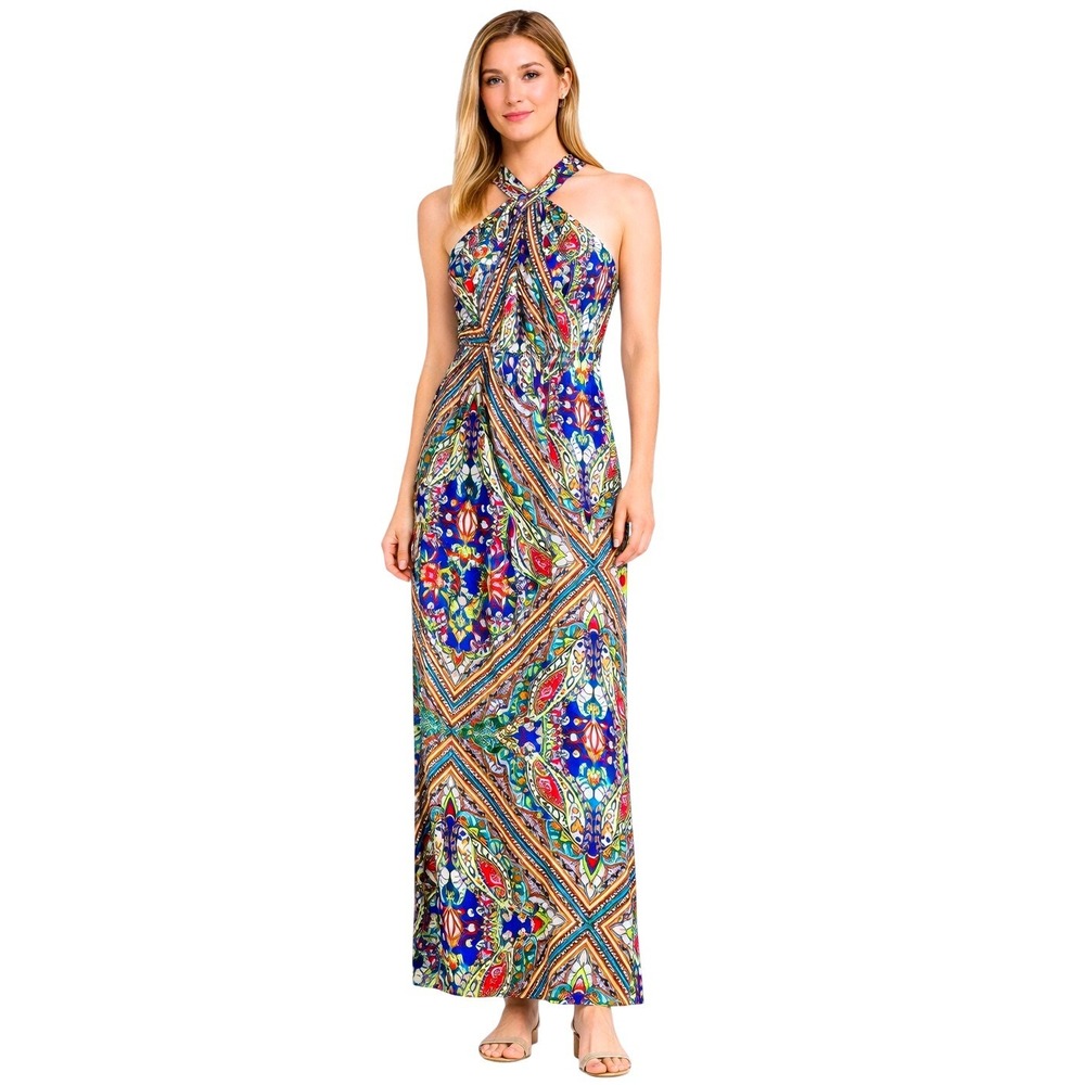 Cupio Paisley Halter Maxi Dress Womens‎ Small Multicolor Geometric Print
